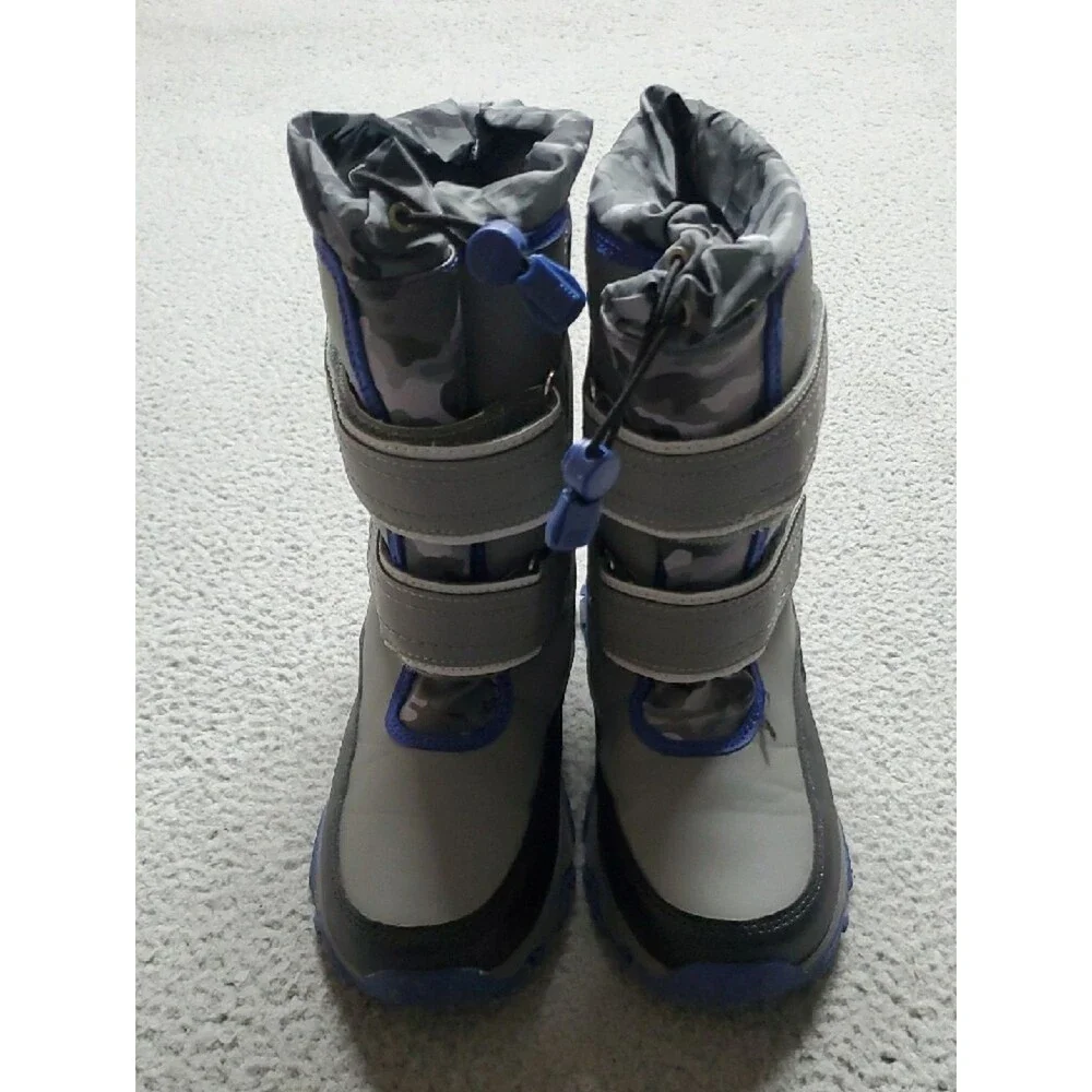 Lands' End Kids Grey Camo Winter Boots with Blue Accents